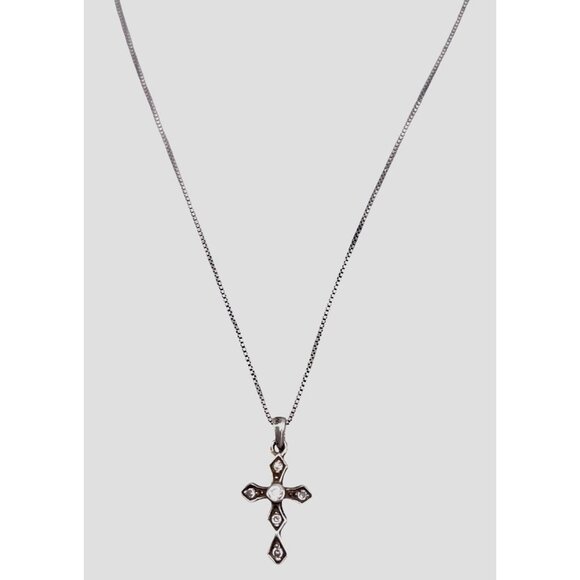 925 Sterling Silver Criss Cross Cubic Zirconia Pendant Chain Necklace R Marked - Picture 1 of 8
